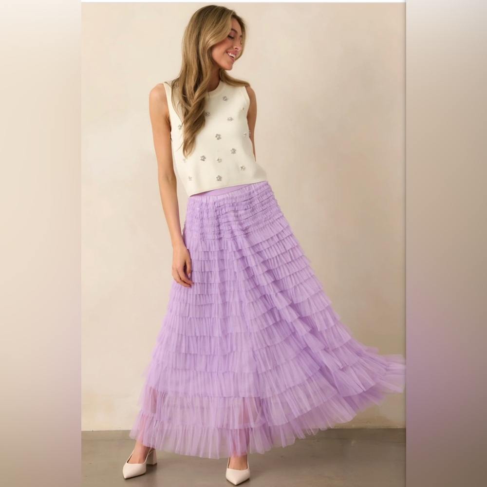 Lilac Tiered Tulle Maxi Skirt - Women's Lavender Maxi